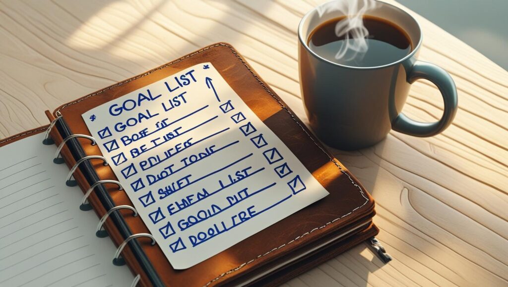 Notebook showing goals and checklist to stay motivated