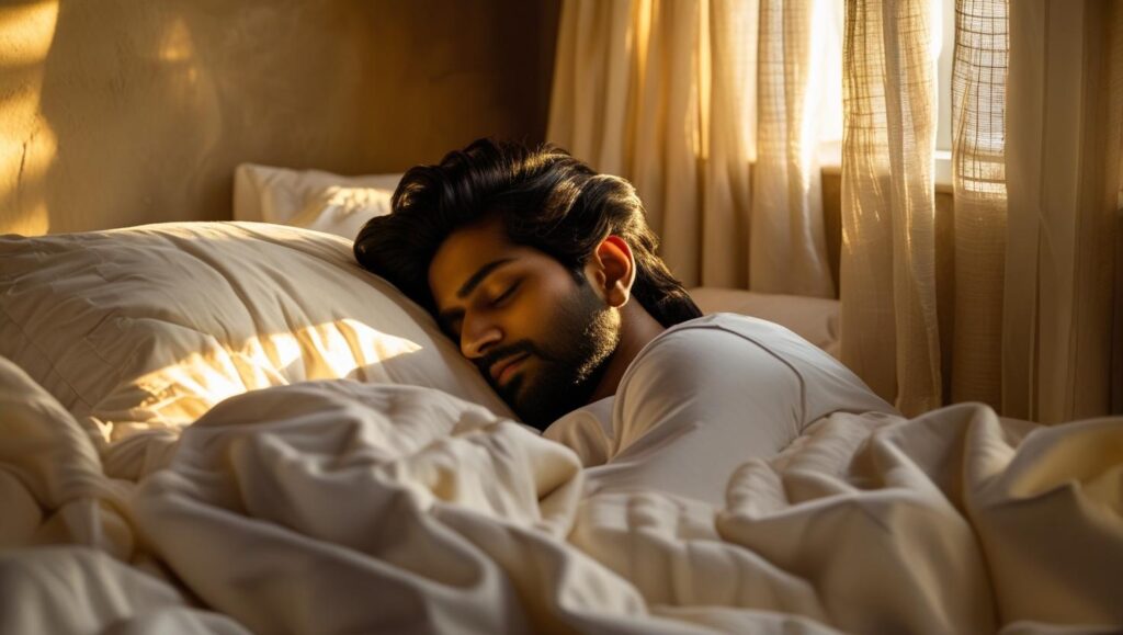 Person enjoying restful sleep, benefiting from the power of silence in a calm and peaceful bedroom.