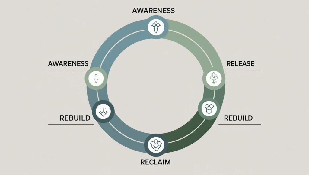 Four stages diagram showing how to reinvent yourself step-by-step