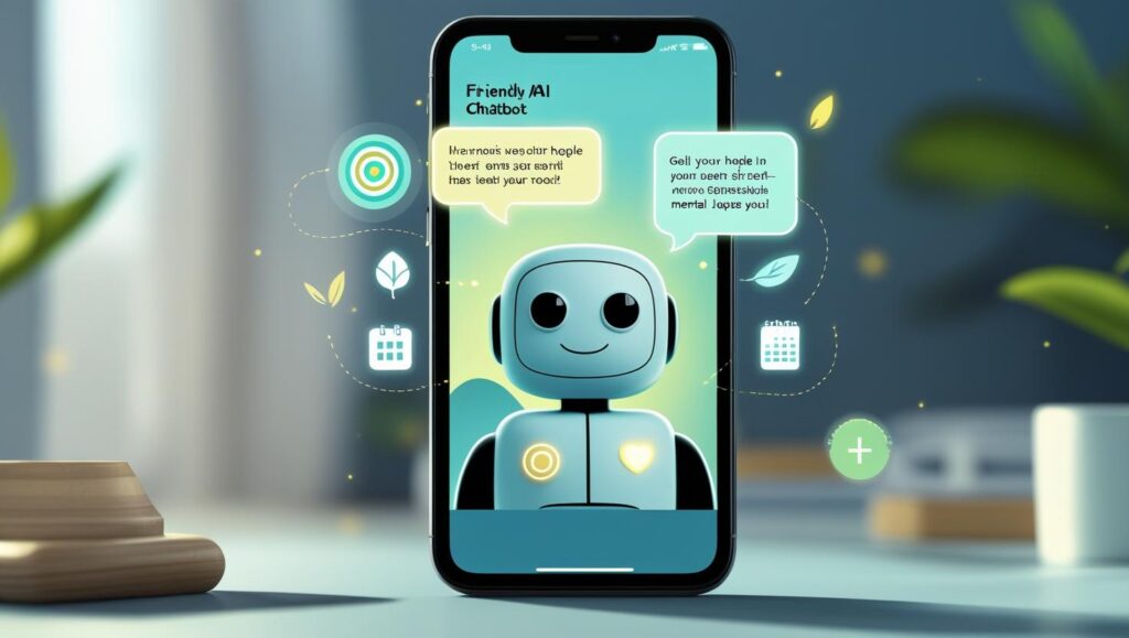 AI life coach chatbot with icons for goals and wellness
