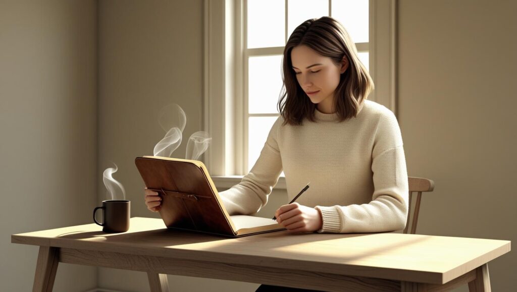 Person reflecting in journal during how to do a personal self audit
