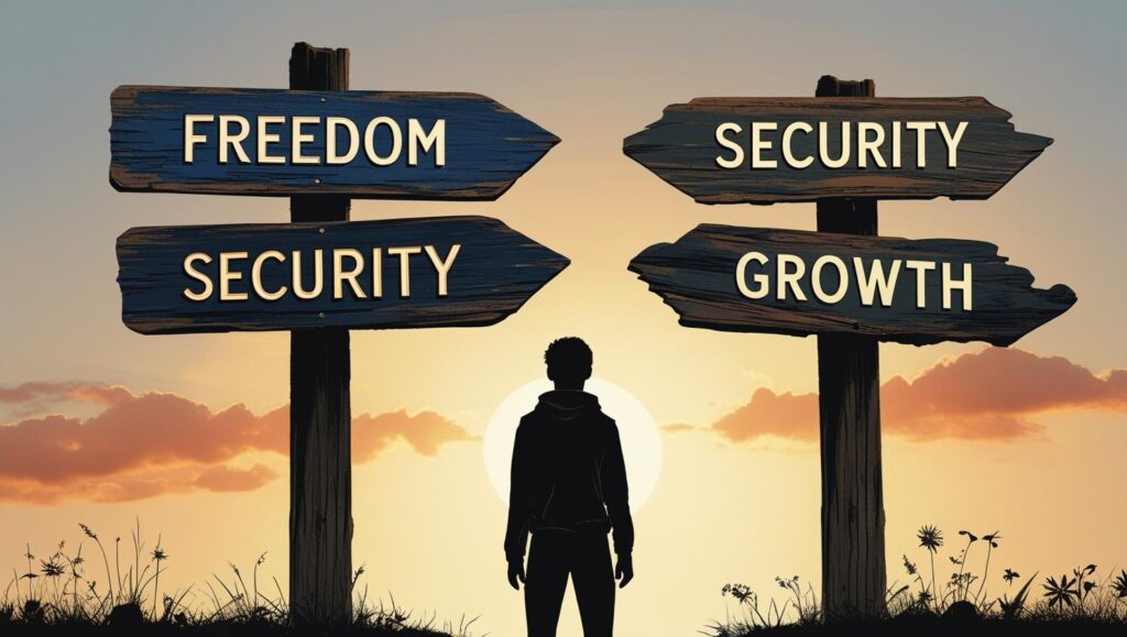 Person choosing direction to align with core values.