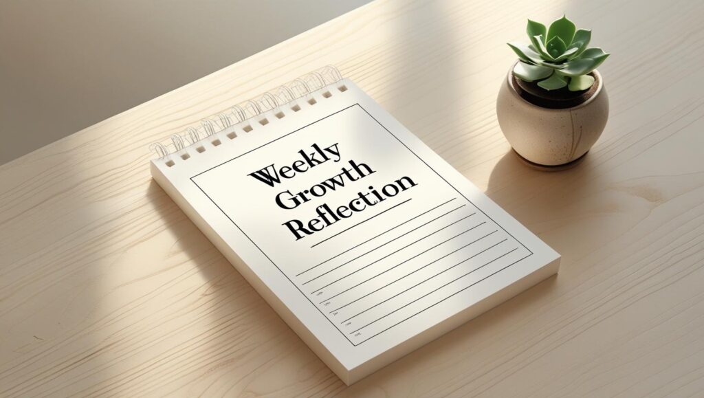Notebook with growth mindset weekly reflection habits