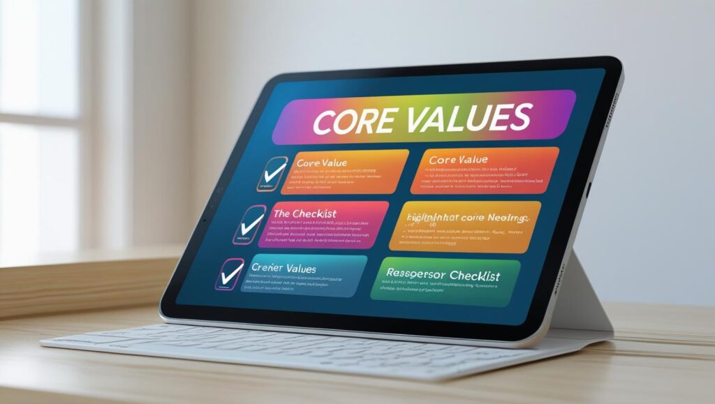 Core values checklist on digital planner.
