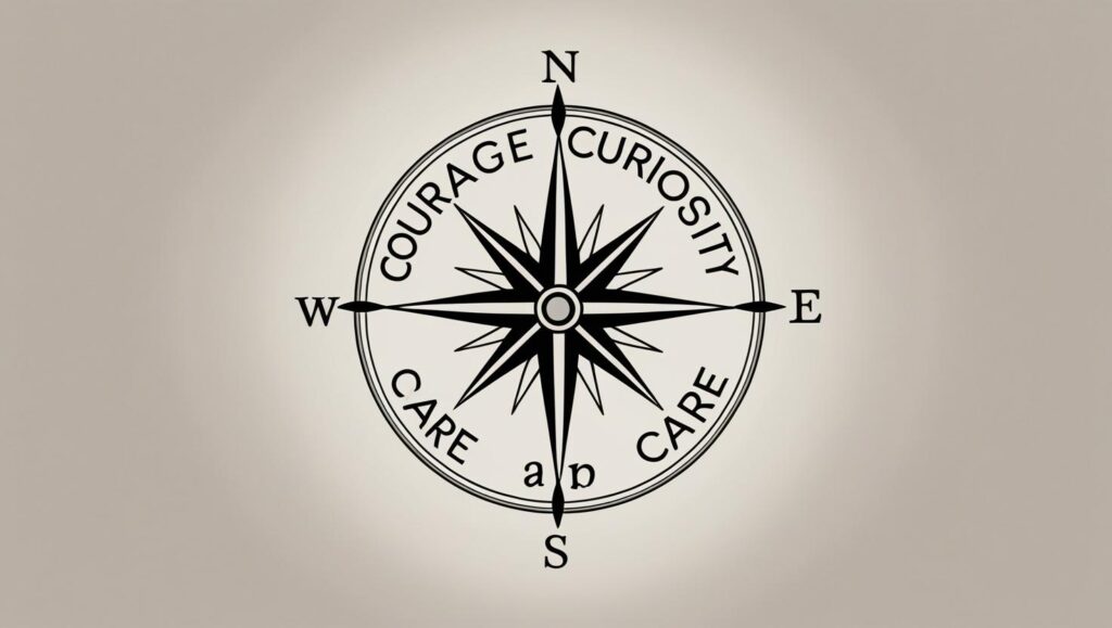 Compass guided by values to show how to develop emotional agility.