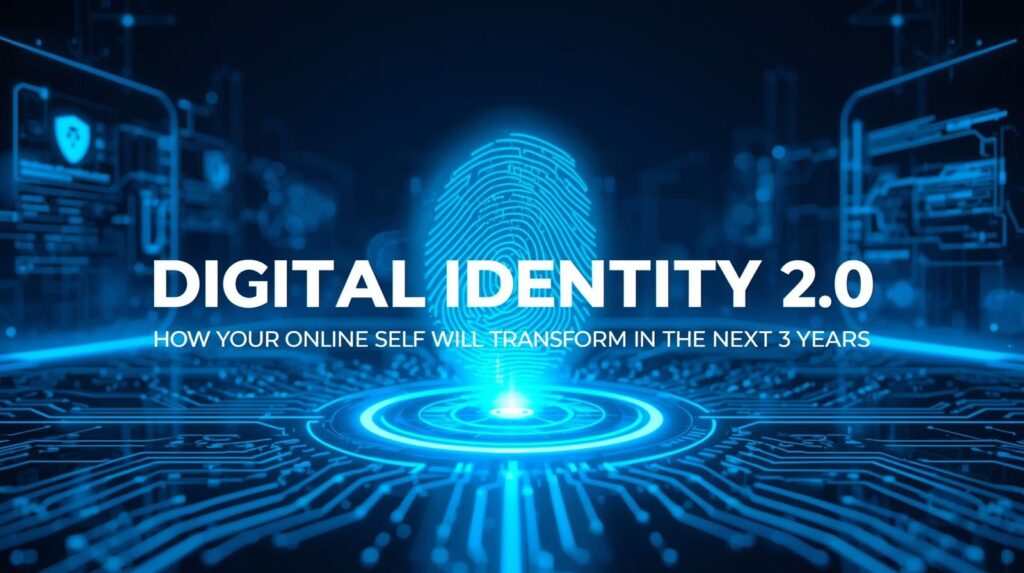 A futuristic digital human silhouette symbolizing the evolution of online digital identity 2.0.