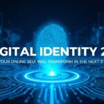 A futuristic digital human silhouette symbolizing the evolution of online digital identity 2.0.